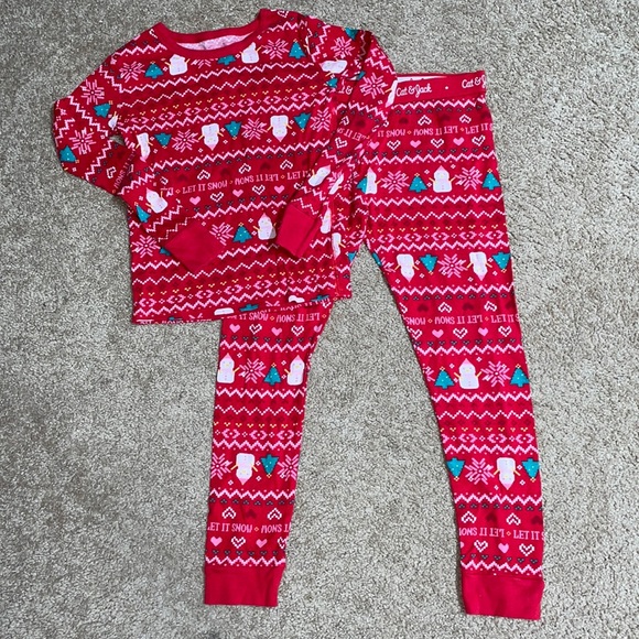 Cat & Jack kids red Christmas winter matching pajama set - Picture 1 of 7
